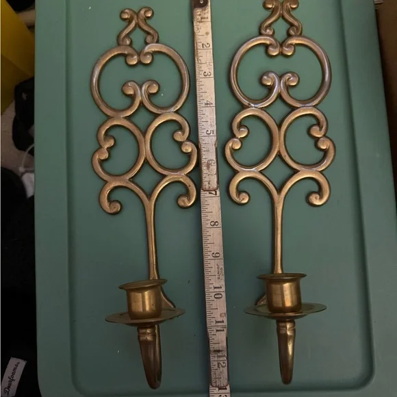 Brass Wall Sconce Taper Candle Holders Set of 2 OSK - Picture 2 of 6